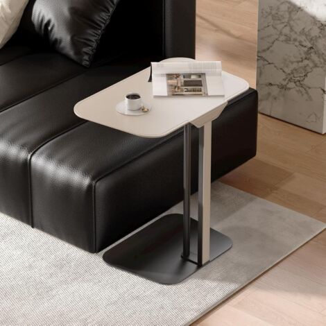 Guyii Table d’Appoint en C, Table d’Appoint Moderne pour Canapé avec Plateau en Cuir PU et Pieds en Métal, Petite Table Étroite pour Salon, Table de Chevet pour Chambre