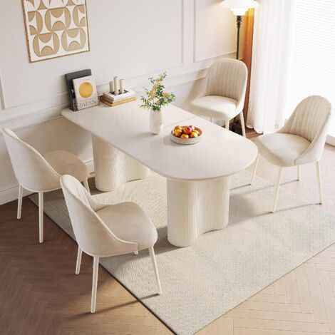 Guyii Ensemble de table à manger ovale Guyii, équipé de 4 chaises rembourrées, de meubles de cuisine et de salle à manger modernes, facile à assembler, blanc crème