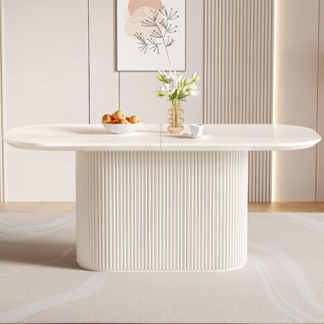 Guyii Grande table de salle à manger rectangulaire robuste pour 4 à 8 cm, avec pieds ondulés, cadre stable, blanc crème (180 cm)