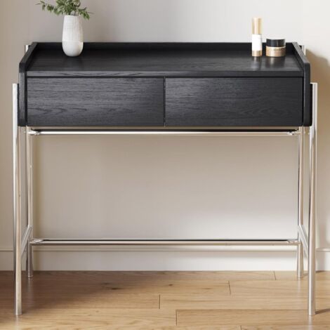 Coiffeuse Noire 90 cm avec 2 Tiroirs, Table de Maquillage Moderne avec Rangement, Pieds en Métal, pour Chambre, Bureau ou Chambre d’Étude (1/5)
