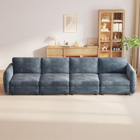Guyii Canapé 4 Places modulaire en Tissu Bleu Gris Imitation Lin, canapé Moderne et Confortable pour Salon, Design Contemporain avec Assise Moelleuse