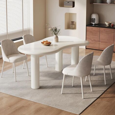 Ensemble de salle à manger 5 pièces - Table de cuisine en forme de nuage avec 4 chaises rembourrées - Ensemble de salle à manger moderne unique avec design à 3 pieds - Montage facile - Blanc