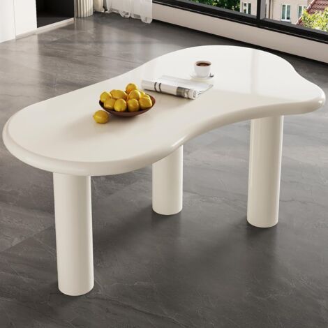 Table de salle à manger moderne en forme de nuage pour 4 à 6 personnes, 158 cm, avec design robuste et 3 pieds, pour la maison, la cuisine ou le bureau, facile à assembler, blanc crème