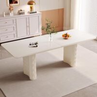 Guyii Table de salle à manger moderne 2 mètres de longueur pour 6-8 personnes table de cuisine blanc crème pour la salle à manger