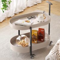 Guyii Table de bar utilitaire en métal à 2 niveaux, chariot de service à roulettes avec poignée, table d'appoint de canapé avec roulettes pour petit espace, chambre à coucher, cuisine, bureau