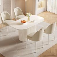 Table salle à manger ovale blanche 160 cm avec 4 chaises, moderne et résistant aux hautes températures et usure, pour salle à manger