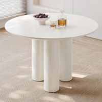 Table à manger ronde pour 4 Table Kichen blanc crème avec 3 pieds Table ronde moderne 4 places Table de salle à manger pour salle à manger Restaurant Breakfast Nook 112cm