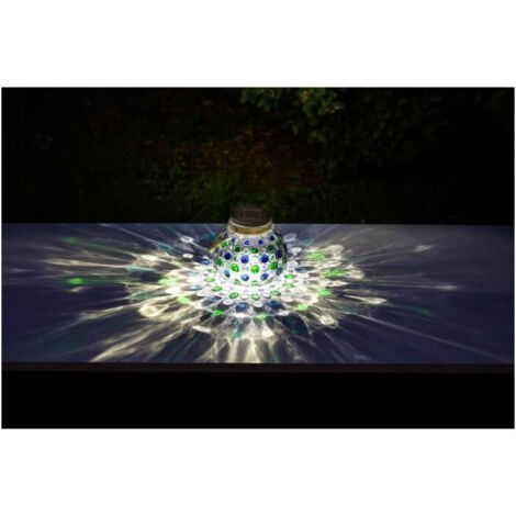 Lanterne solaire effet 3D BLEUE à poser ou suspendre, éclats projetés comme des pétales de lumière (1/5)