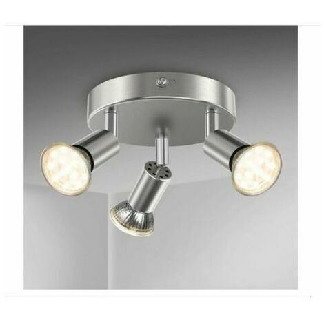 Jalleria – Plafonnier à spots LED IP44 – 3x GU10 orientables – Éclairage réglable 3000K – Métal et verre plaqué chrome – Pour salle de bain et espaces humides