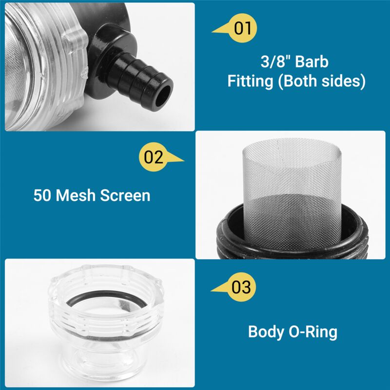 Filtre De Pompe 3/8 Pouces 1/2 Pouces, Filtre De Pompe DC 12V, Filtre De Pompe à Eau en Ligne, Barbillon ABS Sortie 3/8 Pouces 1/2 Pouces pour Pompes