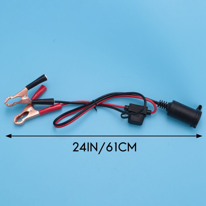 Adaptateur Allume-Cigare 12V-24V Avec Pinces Crocodiles – Câble Extension Batterie Voiture 25 Cm, 16 AWG – 2 Pièces