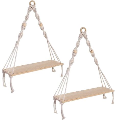 Étagère Murale Boho En Bois – 3 Niveaux, Design Bohème En Marron Rouge, Idéale Pour Décorer Votre Salon Ou Chambre - 3