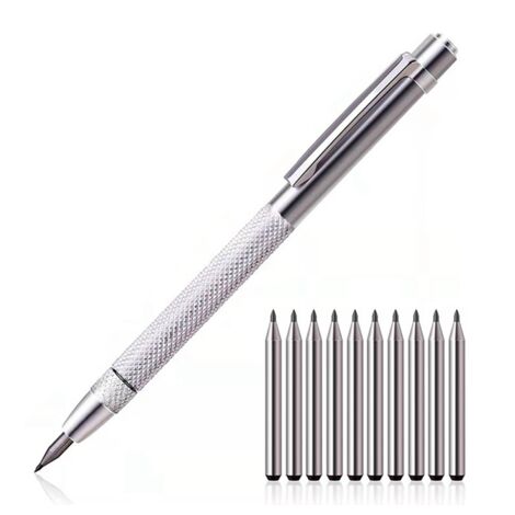 Stylo Graveur Professionnel Pour Métal, Verre, Céramique, Bois - Pointe En Carbure - 5 Pointes De Rechange Incluses - 7