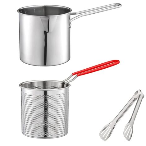 Friteuse Manuelle Space Home - Panier à Frire Pliant Avec Poignée Et Crochets Pour La Poêle - Passoire Pliable - Panier à Friteuse Ronde - Acier Inoxydable - 19,5 Cm Friteuse 3l