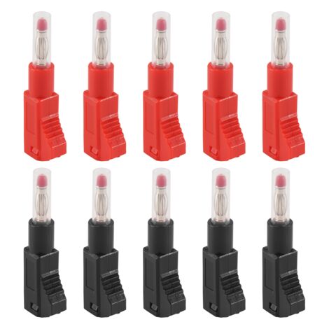 BigKing Fiches Banane Rétractables 4mm - Lot De 10 (5 Rouge, 5 Noir) - Cuivre Rouge, Gaine PE, Pour Tests Électriques Industriels - 4