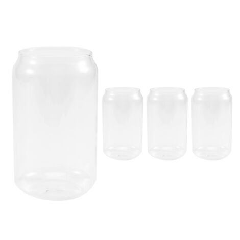 Verres Forme Canette Bière Lot De 4 Tasses En Verre Style Canette De Bière - 400 Ml - Transparent - Pour Bière, Soda, Lait Coca-Cola Mcdo