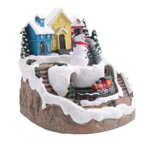 Village De Noël Illuminé Avec Train Musical - Maison, Arbres Et Neige - Fonction LED Et Musique - Décoration De Table Ou Cheminée - 2