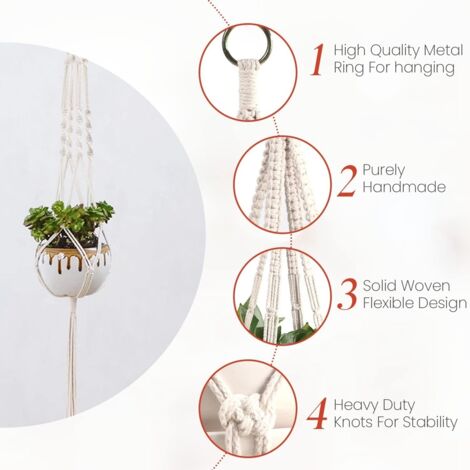 Augshy Lot de 2 cintres en macramé de 68,6 cm avec crochets, pot de fleurs à suspendre pour