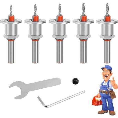 Jeu De 6 Forets à Fraiser Avec Butée Profondeur Réglable – 4 Tailles + Clé, Tige Hexagonale 1/4", Pour Bois Et Bricolage Précis