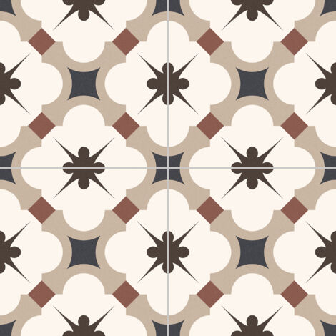 Carrelage sol en grès cérame effet carreaux de ciment vintage beige 33,15x33,15 cm – Surface mate – Antigel pour intérieur et extérieur – Gayafores