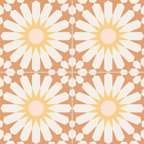 Carrelage sol grès cérame émaillé effet carreaux de ciment vintage soleil orange 33,15x33,15 cm – Pour intérieur moderne