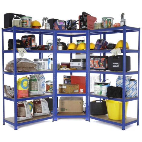 3 Bay MEGA Deal Heavy Duty Corner Steel Shelving Unit - Racking 5 Levels 1800mm H x 900mm W x 450mm D 275KG's UDL Per Shelf