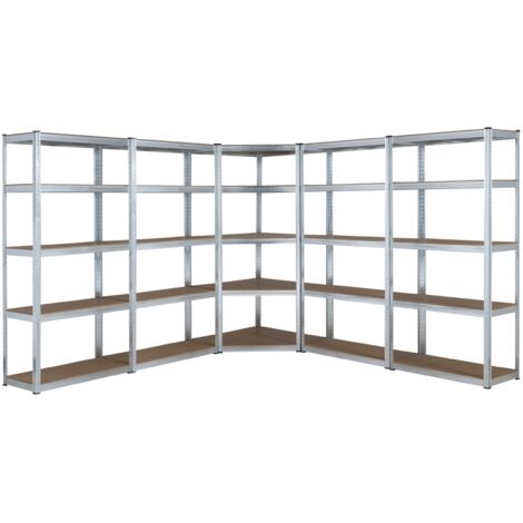5 Bay MEGA DEAL Corner Galvanised Steel Shelving 1500mm H x 700mm W x 300mm D - 150KG's UDL Per Shelf