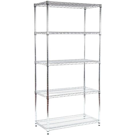 Heavy Duty Metal Chrome Wire Shelving Unit 5 tier 1838mm H x 907mm W x 457mm D - 240KG's UDL Per Shelf