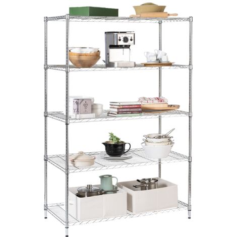 Metal Chrome Wire Shelving Unit 5 Tier 1838mm H x 1212mm W x 609mm D - 90KG's UDL Per Shelf