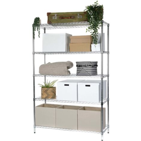 Metal Chrome Wire Shelving Unit 5 tier 1838mm H x 1212mm W x 457mm D - 100KG's UDL Per Shelf