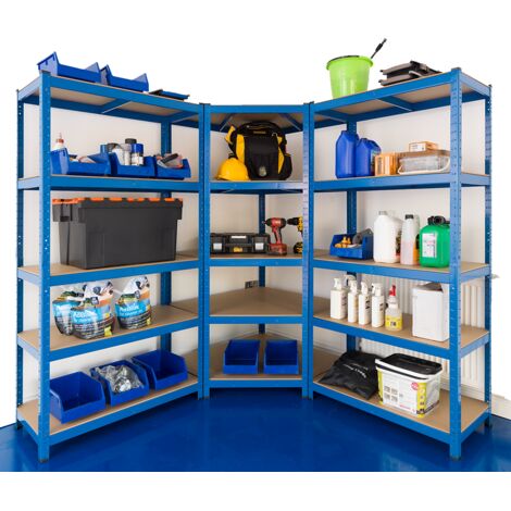 3 Bay MEGA Deal Heavy Duty Corner Steel Shelving Unit - Racking 5 Levels 1800mm H x 900mm W x 300mm D 275KG's UDL Per Shelf