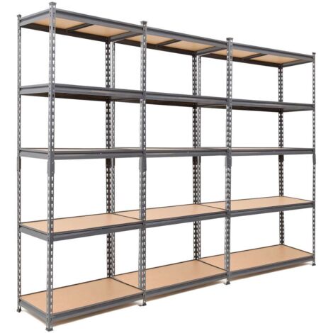 3 Bay MEGA Deal Grey Steel Garage Shelving Unit 1800mm H x 900mm W x 600mm D - 175KG's UDL Per Shelf