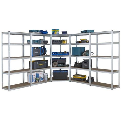 5 Bay MEGA DEAL Corner Galvanised Steel Shelving 1800mm H x 900mm W x 400mm D - 175KG's UDL Per Shelf