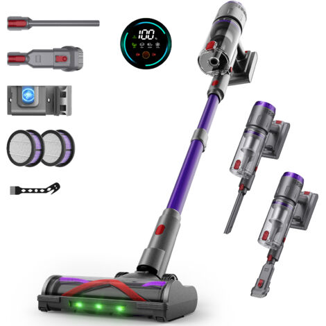 Aspirateur Balai sans Fil 58KPa/600W, 80 Min/1.6L Aspirateur sans Fil À Écran Tactile Intelligent Et Anti-Enchevêtrement Silencieux, Aspirateur sans Fil Puissant pour Tapis/Sols/Poils/Cheveux