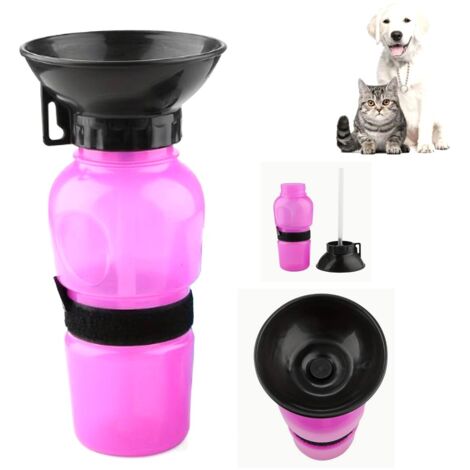 BOUTEILLE D'EAU PORTABLE POUR CHIEN ET CHAT 750 ML, BOL D'EAU DE VOYAGE POUR ANIMAUX, ROSE (1/2)