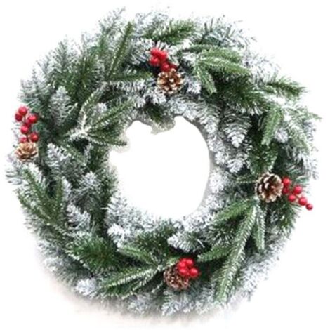 GUIRLANDE DE PIN VERT NEIGEUX 50CM BAIES DE NEIGE COURONNE DE POMMES DE PIN DÉCORATIONS DE NOËL (1/2)