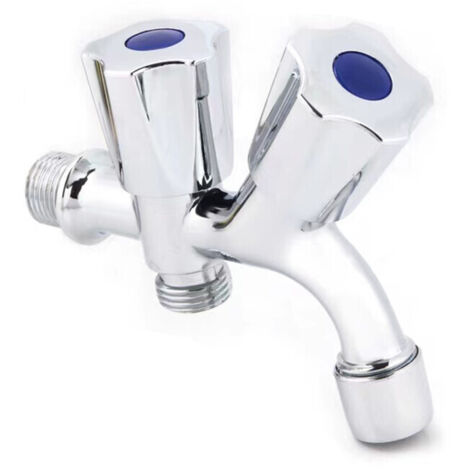 ROBINET MURAL DOUBLE RACCORDEMENT 1/2" LAVE-LINGE EAU FROIDE SALLE DE BAIN 02052 (1/3)