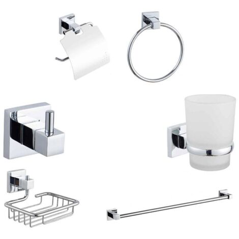 KIT COMPLET 6 ACCESSOIRES DE SALLE DE BAIN PORTE-SAVON WC CROCHET SERVIETTE 03905 (1/2)