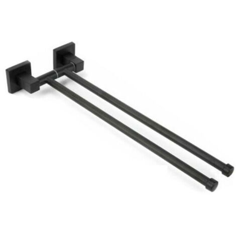 PORTE-SERVIETTES 2 BARRES SUPPORT MURAL SALLE DE BAIN NOIR HOME ROD 02117 (1/2)