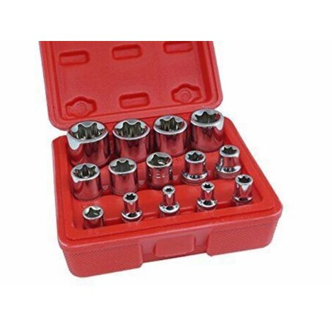 JEU DE 14 CLÉS À DOUILLE TORX FEMELLES TAILLES E4 À E24 CHROME VANADIUM