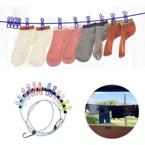 SÈCHE-LINGE CORDE ÉLASTIQUE CÂBLE DE BALCON VOYAGE CAMPING 12 PIQUETS (1/5)