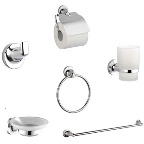 KIT COMPLET 6 ACCESSOIRES DE SALLE DE BAIN PORTE-SAVON WC CROCHET SERVIETTE 03902 (1/2)