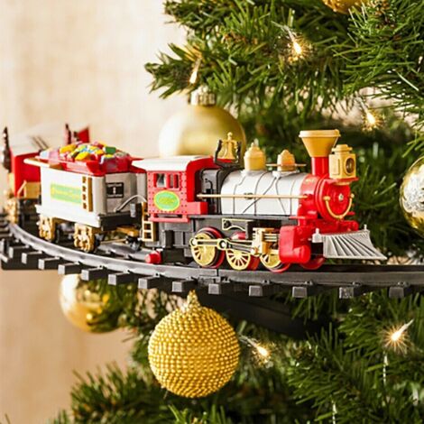 Train électrique décoratif avec lumières et sons – Fixable au sapin de Noël – Diamètre des voies 89 cm – Longueur train 58 cm – RG (1/5)