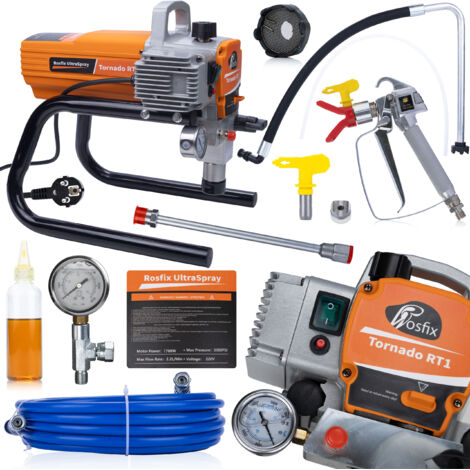 Rosfix Tornado RT1 UltraSpray – Station de Peinture Airless 1700W, 22MPa, 2,2L/min Pompe à Piston, 8m Tuyau, Buse 517 Pour Murs, Plafonds, Façades Matériel de Peinture