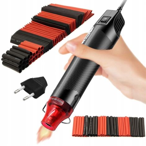 Rosfix Mini pistolet à air chaud 300W + Rosfix Ensemble de tubes thermorétractables 127 pièces dans un organisateur (noir et rouge) (1/5)