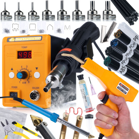 Ensemble 858D Hot-Air + Soudeuse + Fer à souder 80W + Flux + 5 Buses + 3 Grilles + 6 Types de Matériaux 50g + Valise + Accessoires (1/5)
