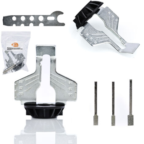 Rosfix Set Affûteur Chaîne de Tronçonneuse – 3 Fraises Interchangeables Montage sur Meuleuse Acier et Plastique Pour Entretien Chaînes Accessoire Forestier (1/5)