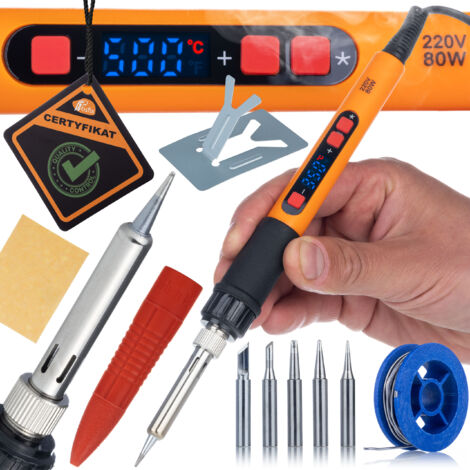 Rosfix Set Fer à Souder Orange Mastiff 80W Electric S – Affichage LCD, 180–500°C, 6 Pointes, Étain, Support  Précision Pro  Pour Électronique  Outil de Soudure