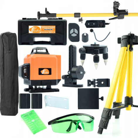 Niveau laser Rosfix Orange Tiger 16 lignes ROT16L dans un étui avec ensemble + Trépied 43-120cm pour niveau laser + lunettes de protection pour laser + Cible verte + Tige 350cm (1/5)