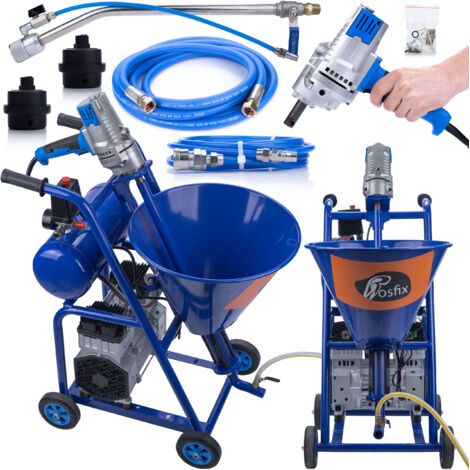 Rosfix Set Machine à Enduire Blue Dragon BD41 – 4100W, 15L/min, 20MPA  Cuve 25L avec Mélangeur  Tuyau 5m, 2 Buses  Pour Enduits, Plâtres, Mortiers  Machine de Projection